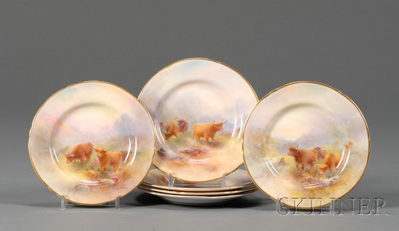 Appraisal: Set of Six Royal Worcester Handpainted Side Plates c artist