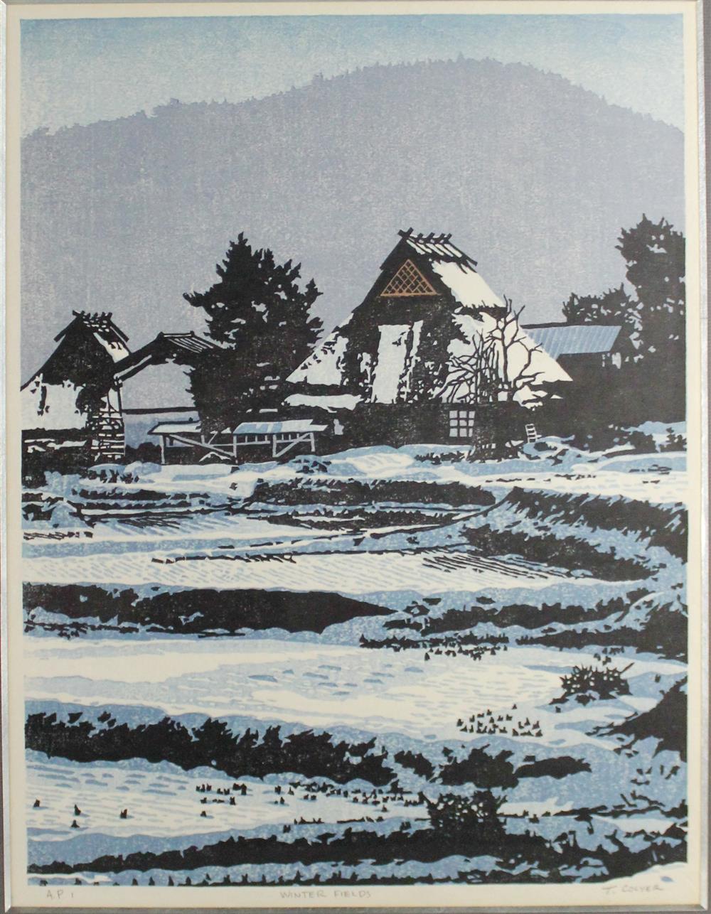 Appraisal: TED COLYER CANADIAN - WINTER FIELDS Woodblock x in Framed