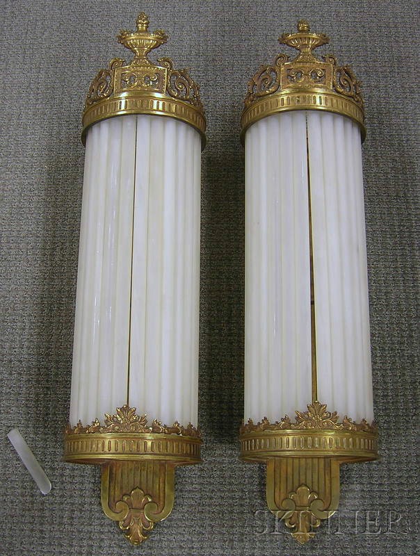 Appraisal: Pair of Art Deco Architectural Cast Brass and Frosted Opaque