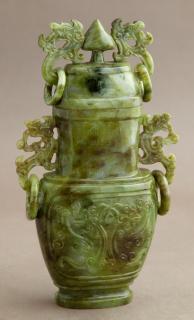 Appraisal: Chinese Antique Carved Jade Urn Qing Dynasty Chinese Antique Carved