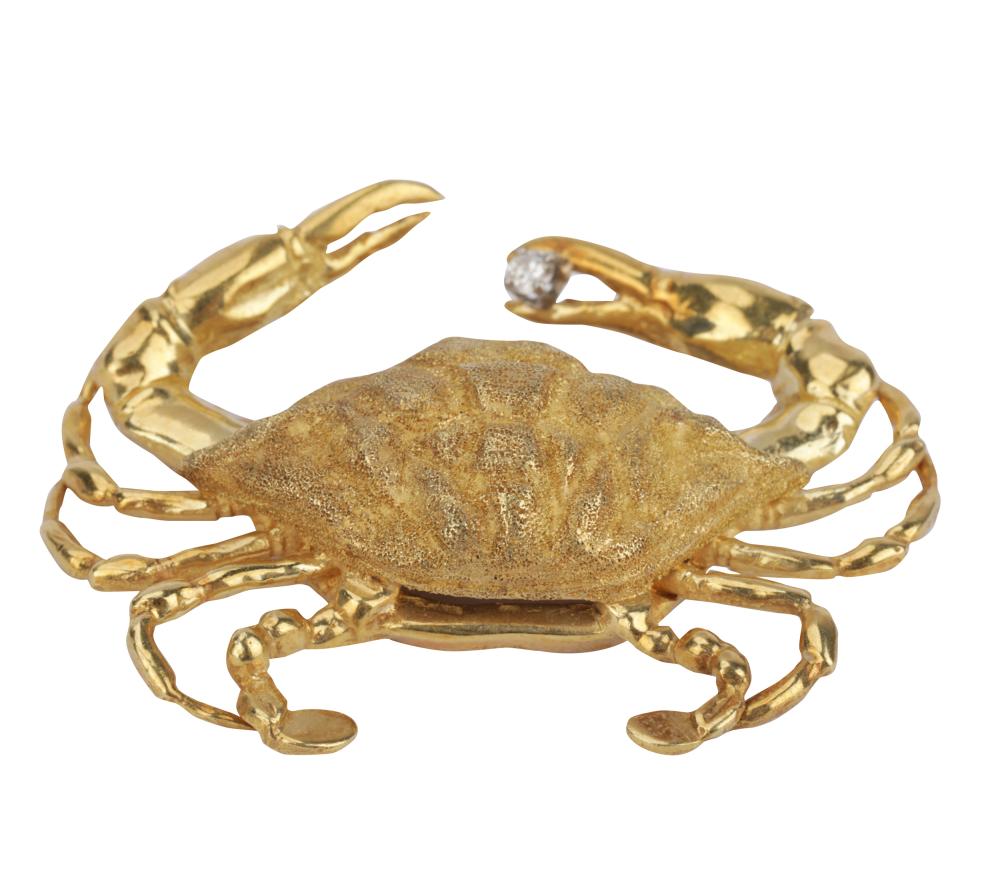 Appraisal: KARAT YELLOW GOLD DIAMOND CRAB BROOCHstamped ' k' containing one