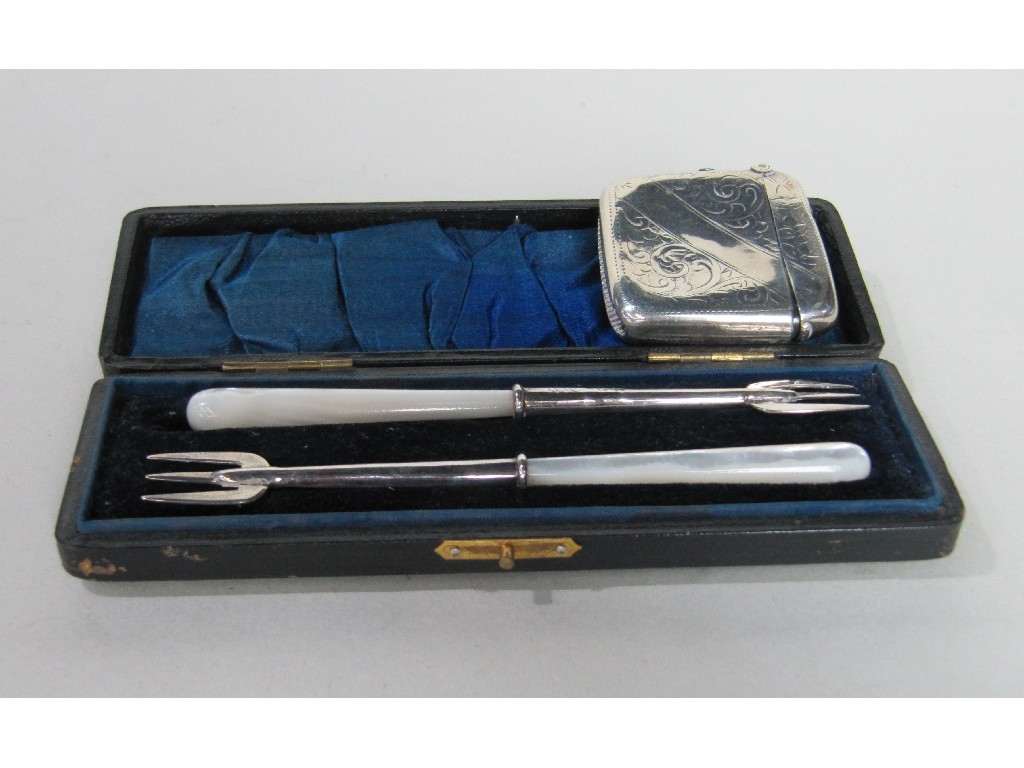 Appraisal: Lot comprising cased pair of silver and mother of pearl