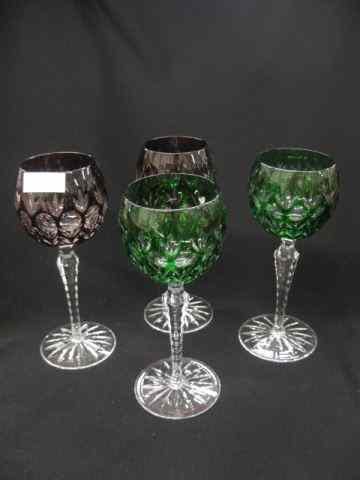 Appraisal: Cut-to-Clear Wine Glasses ruby and emerald clear stems '' excellent