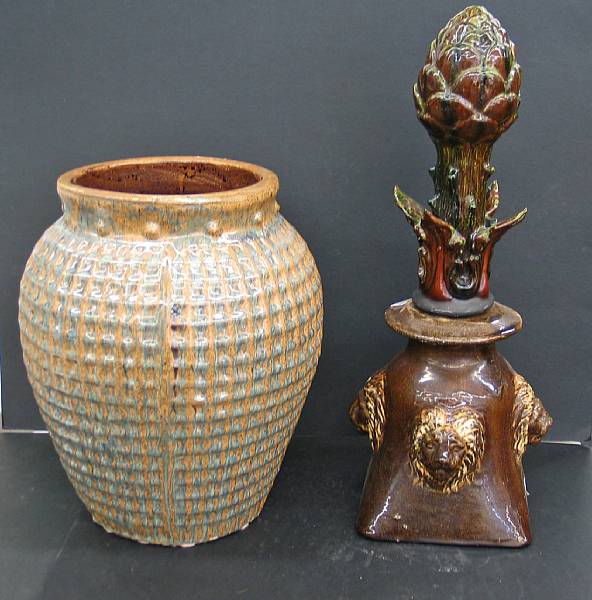 Appraisal: A Contemporary stoneware glazed relief molded jardiniere and a glazed