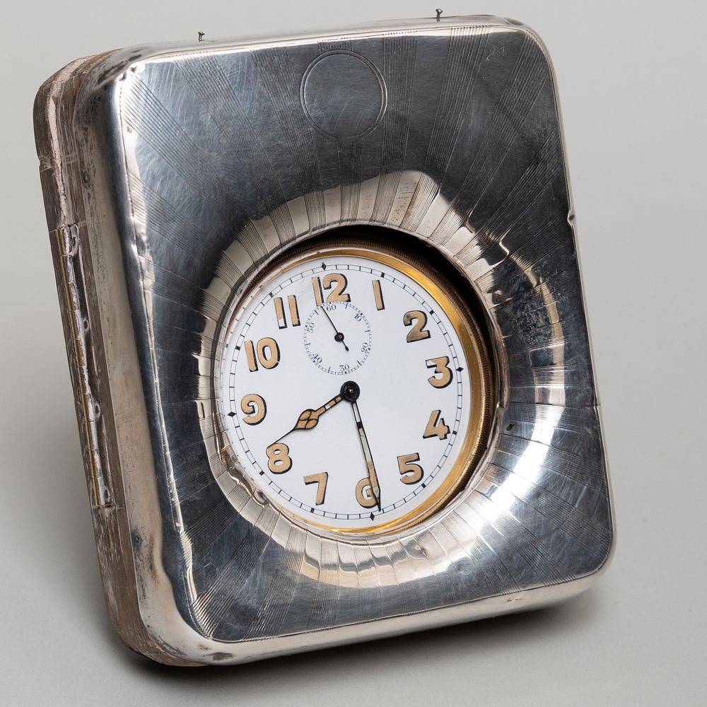 Appraisal: English Silver Travel Clock Marked Birmingham maker and date mark