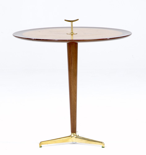 Appraisal: DUNBAR Side table with burl top on walnut and brass