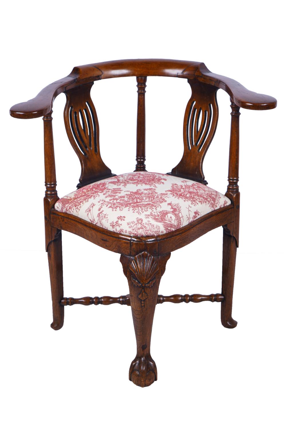 Appraisal: GEORGIAN CARVED OAK ARMCHAIRin the Queen Anne style inches wide