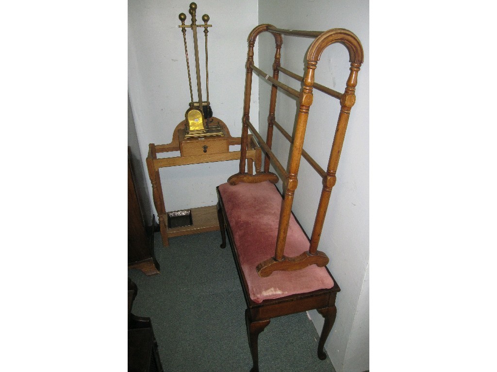 Appraisal: Lot comprising fire irons stickstand towel rail and a duet