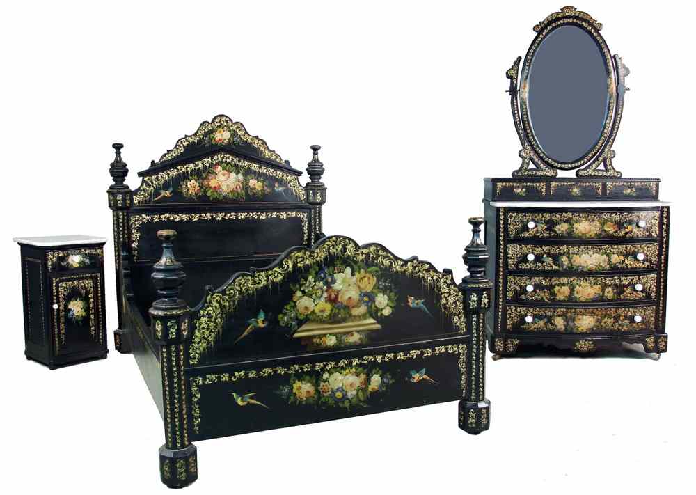 Appraisal: BEDROOM SUITE - piece Victorian paint decorated bed suite by