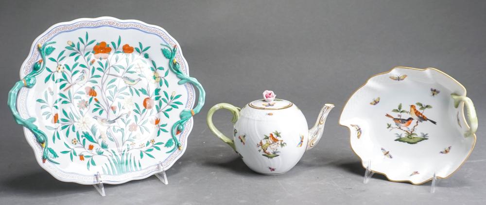 Appraisal: TWO HEREND BIRD DECORATED PORCELAIN DISHES AND A TEACUPTwo Herend