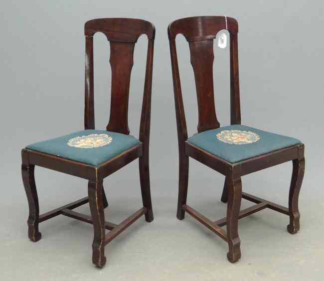 Appraisal: Pair c 's needlepoint seat ''T'' back chairs '' Seat