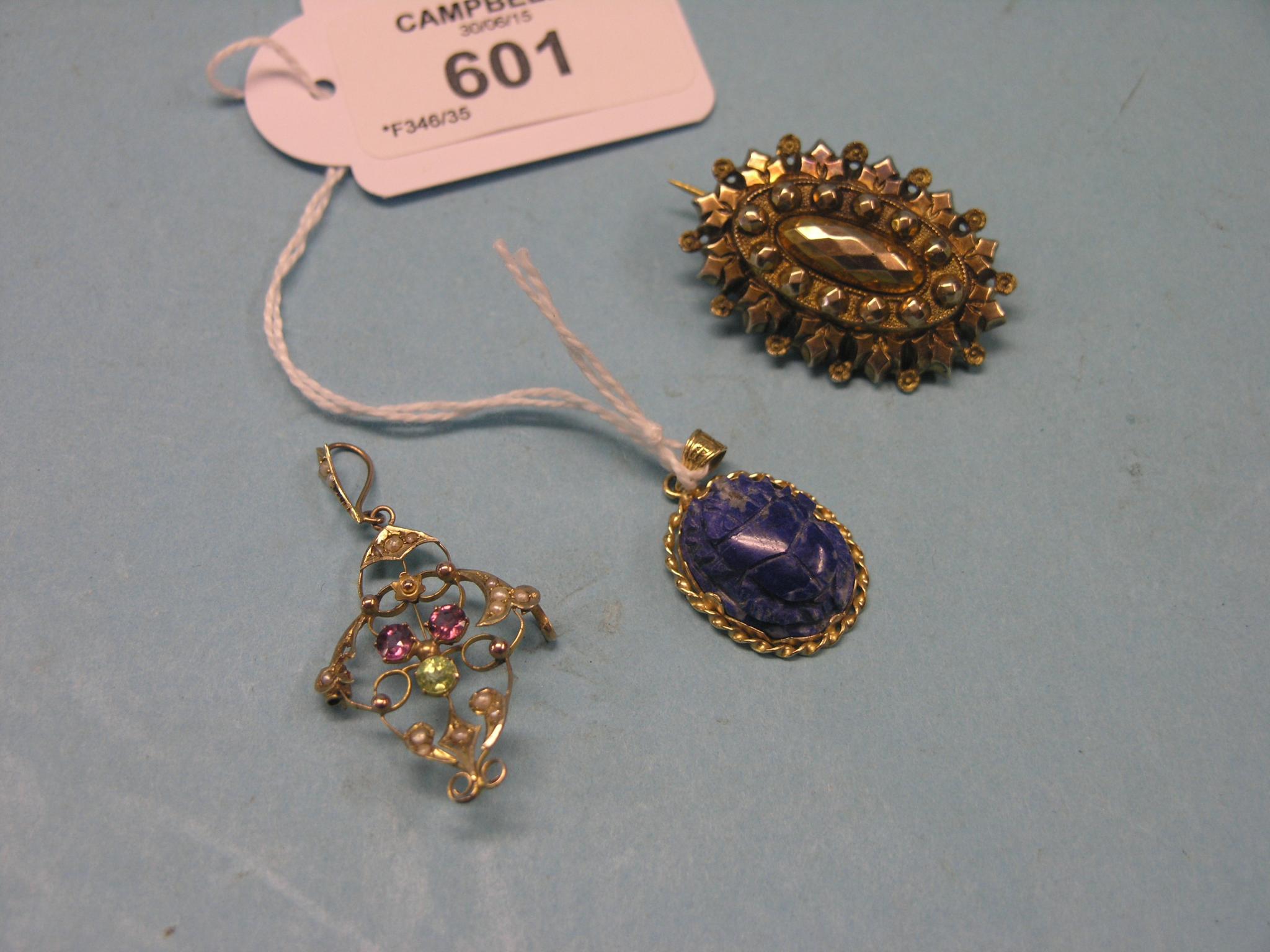 Appraisal: A Victorian Art Nouveau ct gold pendant set seed-pearls and