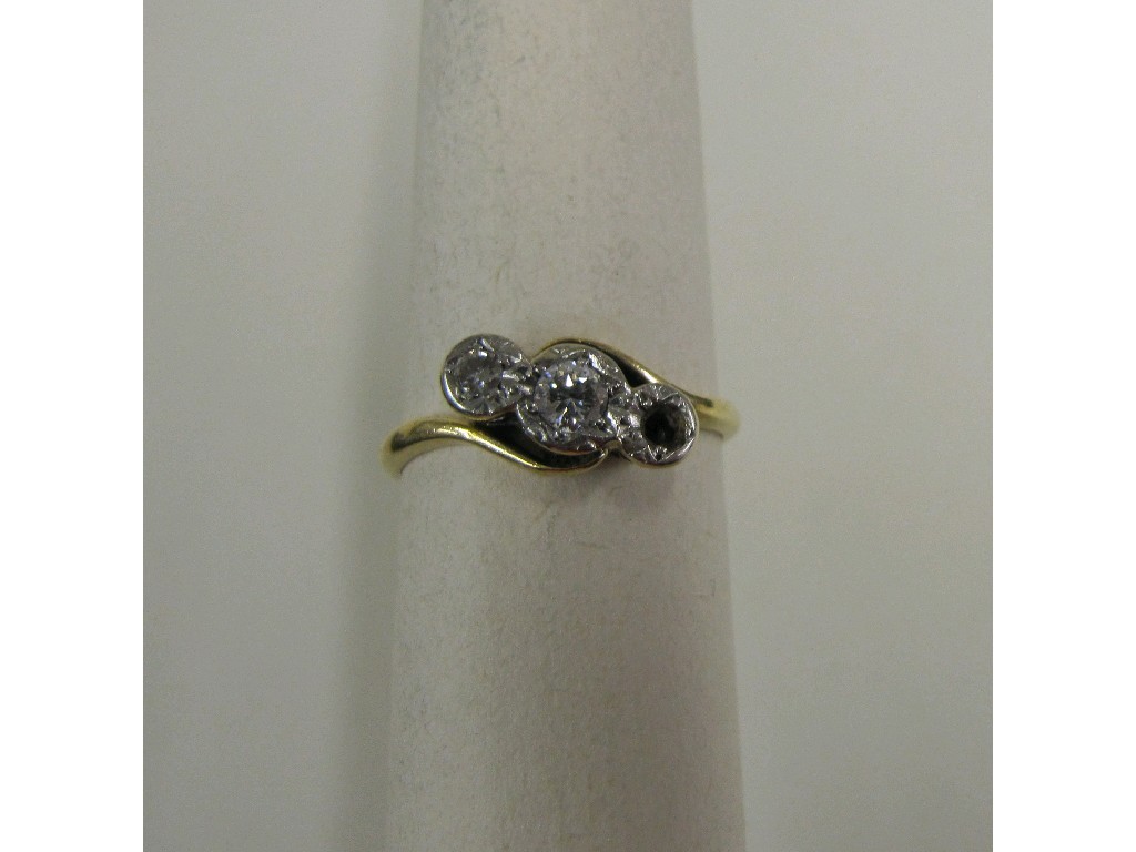 Appraisal: Nineteen thirties ct gold diamond three stone twist ring one