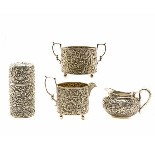 Appraisal: Four American Rococo Revival Sterling Repouss Tea Wares Comprising a