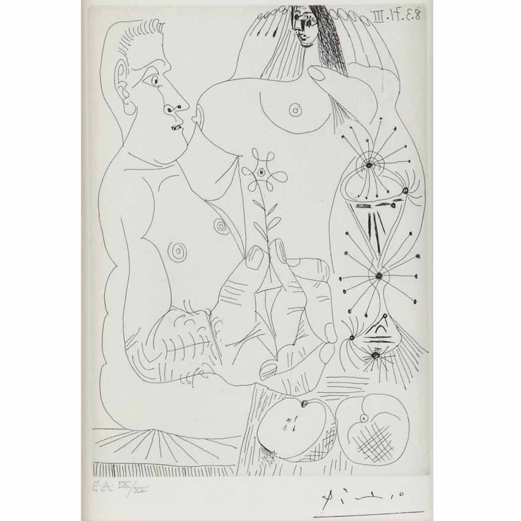 Appraisal: Pablo Picasso COUPLE AVEC POMMES B Etching with the artist's