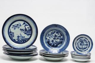 Appraisal: Antique Chinese Export Porcelain Dishes Canton Ware blue and white