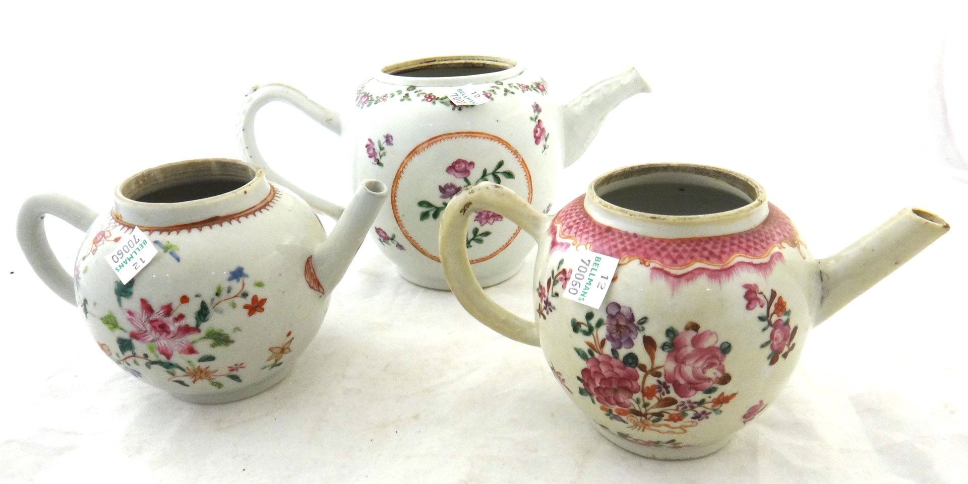 Appraisal: Three Chinese export famille-rose teapots Qianlong each painted with flowers