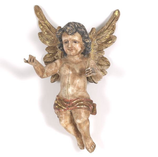 Appraisal: ITALIAN CRAVED WOOD AND PAINTED ANGEL SCULPTURE CA TH CENTURY