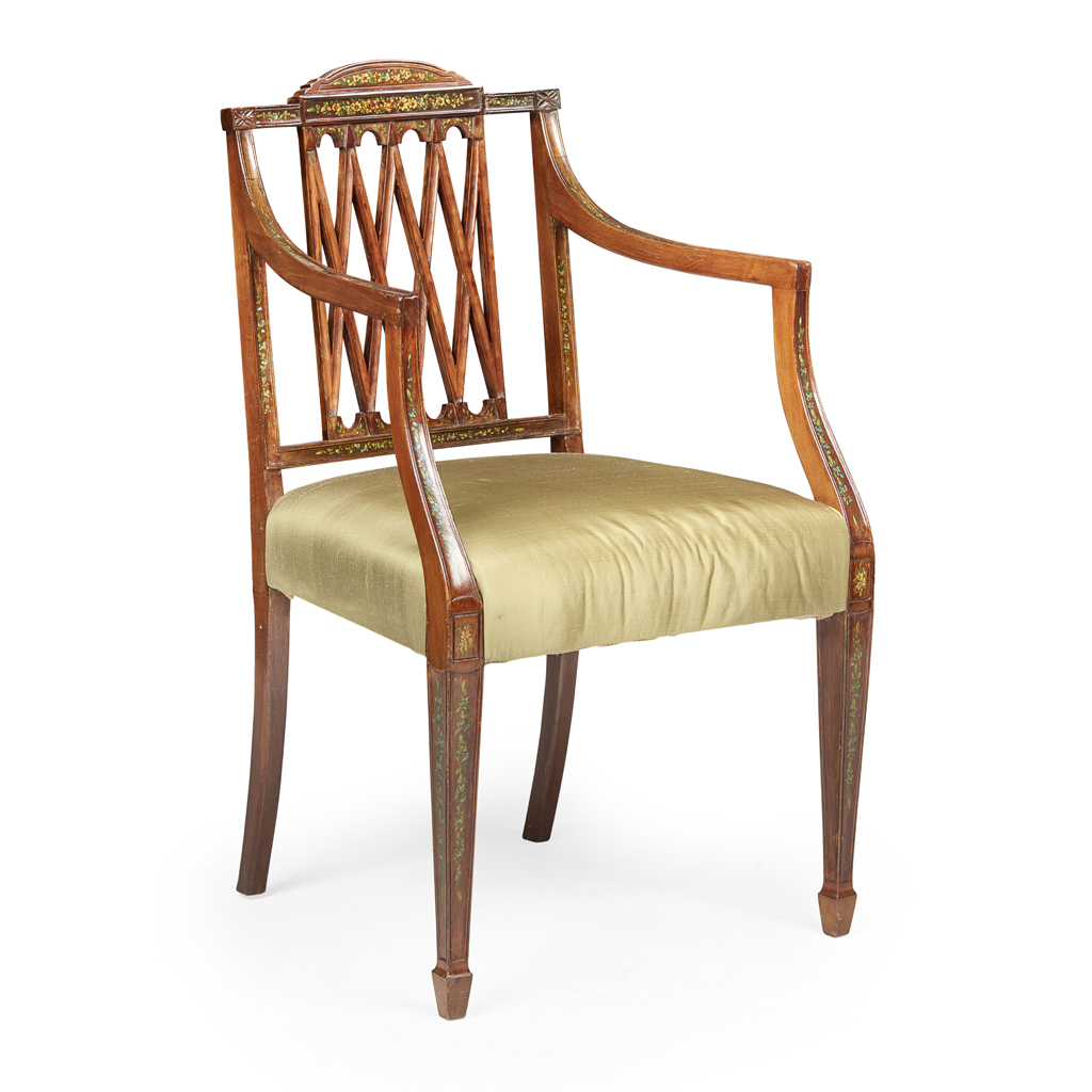 Appraisal: LATE GEORGE III PAINTED MAHOGANY ARMCHAIR LATE TH CENTURY the