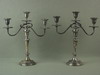 Appraisal: CANDELABRAS - PAIR OF THREE ARM SILVERPLATE FANCY CANDELABRAS WITH