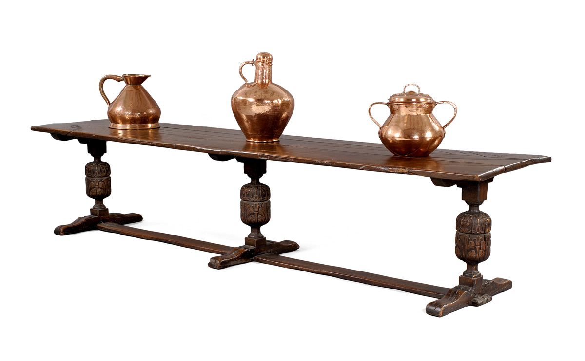 Appraisal: RENAISSANCE OAK TRESTLE BASE REFECTORY TABLE Height inches length inches