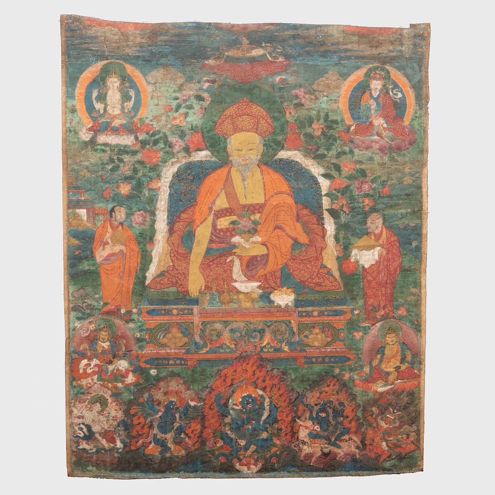 Appraisal: Thangka Depicting Tenzin Rabgye Bhutan or Tibet Thangka Depicting Tenzin