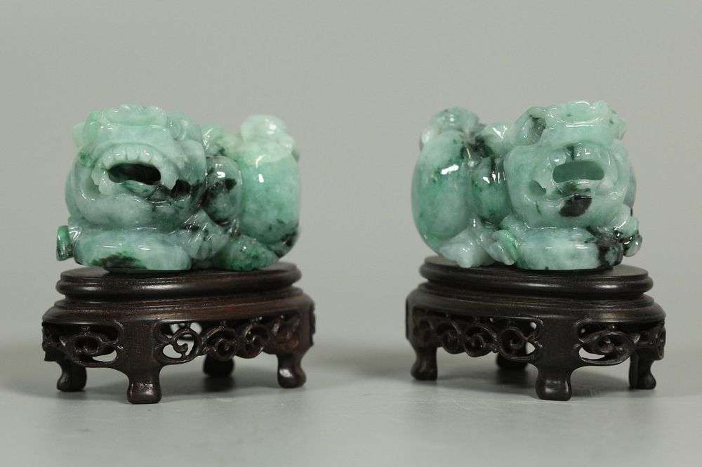 Appraisal: pair of Chinese jadeite foo lions each overall in L