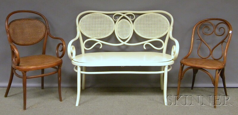 Appraisal: White-painted Art Nouveau Bentwood and Caned Settee and Two Thonet