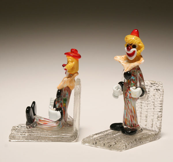 Appraisal: Murano art glass clown bookends Tallest H Good condition with