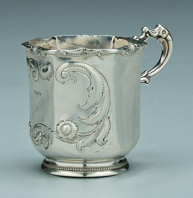 Appraisal: Charleston coin silver mug paneled sides scroll handle ring base