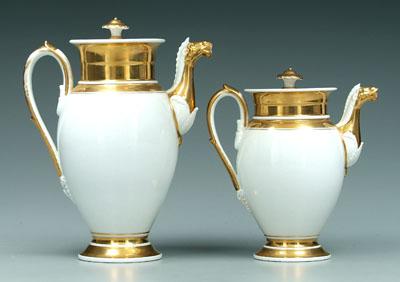 Appraisal: Porcelain teapot and coffeepot spouts shaped as seahorses probably French