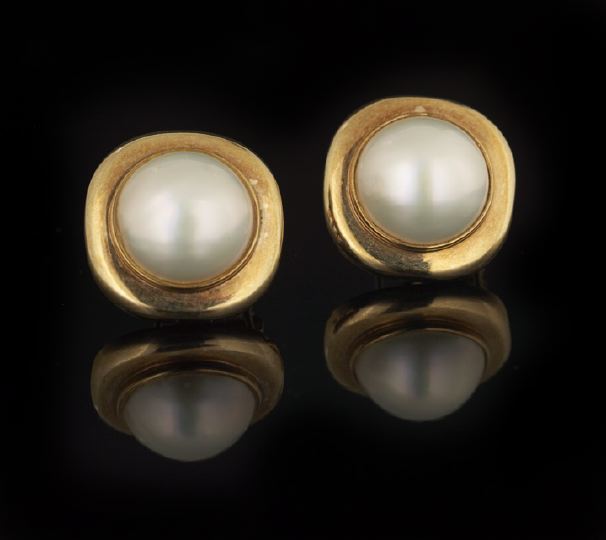 Appraisal: Pair of Fourteen-Karat Yellow Gold and Mabe Pearl Earrings each