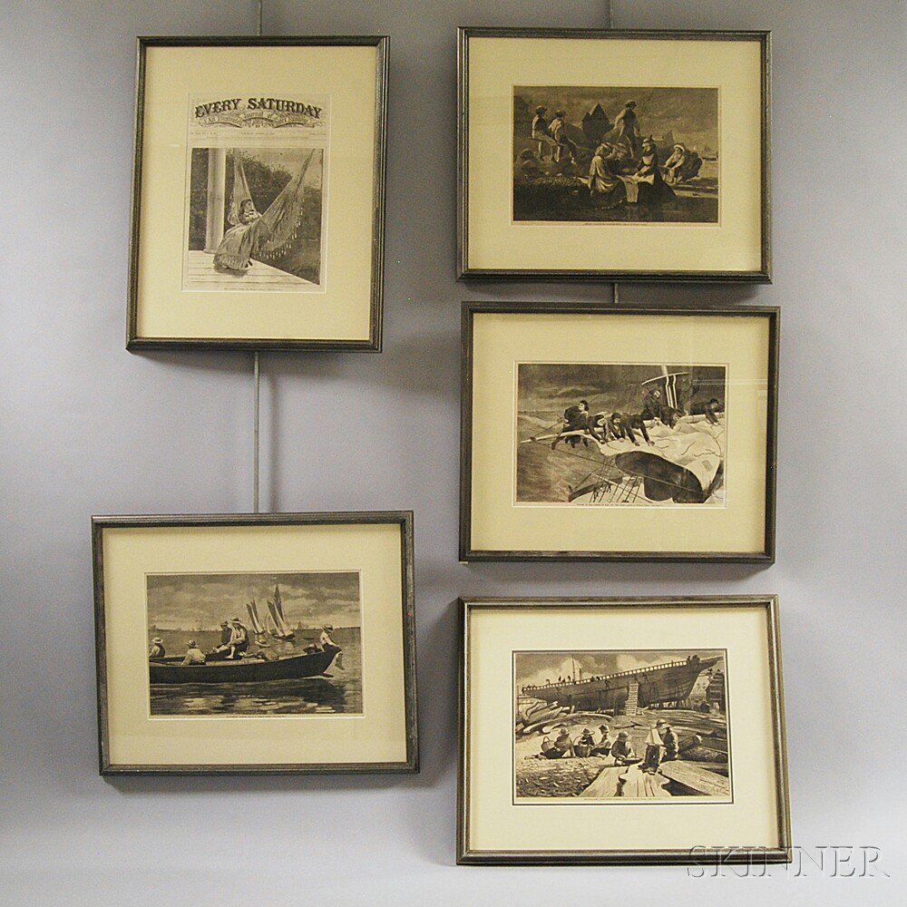 Appraisal: Five Framed Winslow Homer Engravings late th century from Harper's