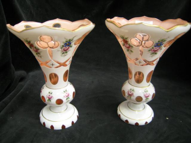 Appraisal: Pair of Bohemian Art Glass Vases white cased to peach