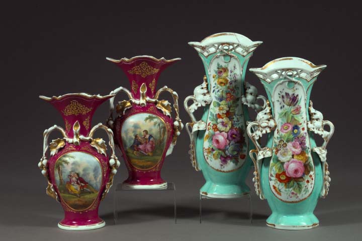 Appraisal: Large Pair of Franco-Bohemian Porcelain Two-Handled Garniture Vases in the