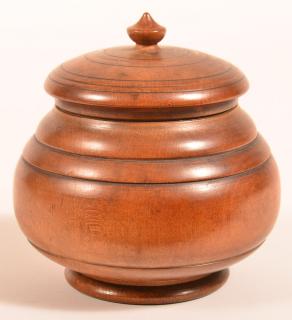 Appraisal: th Century Peasware Covered Canister Turned maple with concentric ring