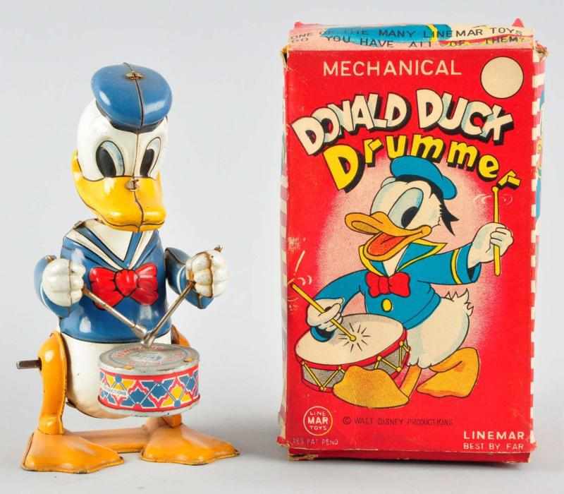 Appraisal: Tin Litho Linemar Donald Duck Drummer Wind-Up Toy Description Japanese