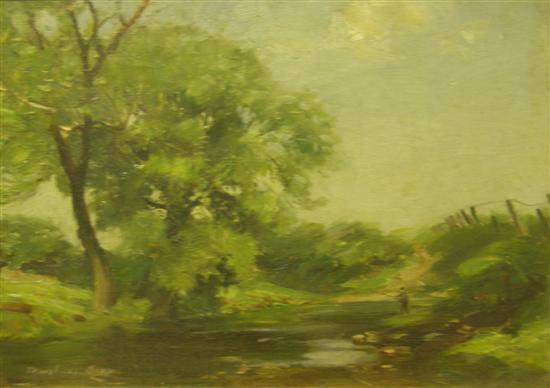 Appraisal: Marshall Brown fisherman in a river oil painting h w