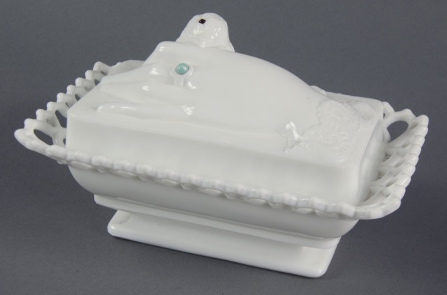 Appraisal: T B Atterbury Milk Glass Covered DishPatented August Cover having