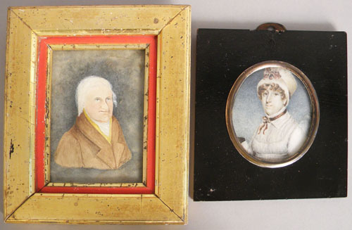 Appraisal: Two miniature watercolor portraits of a man and woman x