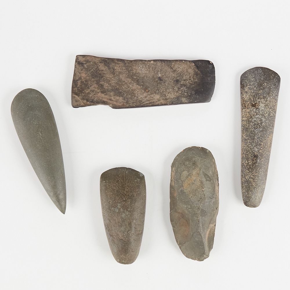 Appraisal: Grp Stone Axes Axeheads Group of five stone tools including