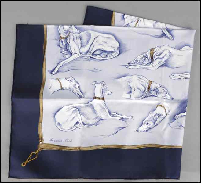 Appraisal: HERMES SILK GREYHOUND LEVRIERS SCARF Xazier de Poret for Hermes