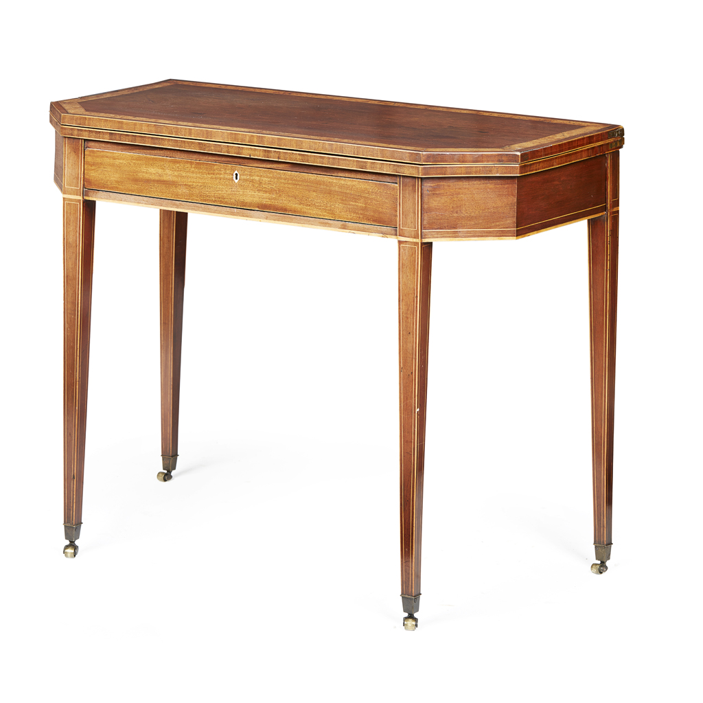 Appraisal: GEORGE III MAHOGANY AND YEW-WOOD FOLDOVER TEA TABLE LATE TH