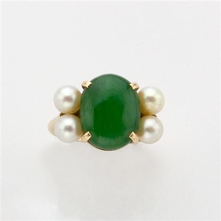 Appraisal: Gold Jade and Cultured Pearl Ring Cartier Estimate -