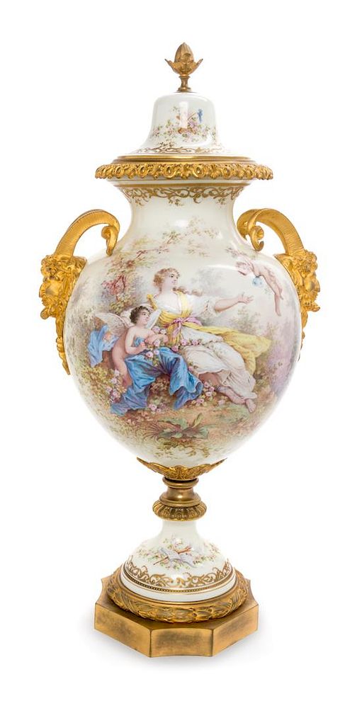 Appraisal: A Sevres Style Gilt Bronze Mounted Porcelain Urn Height inches