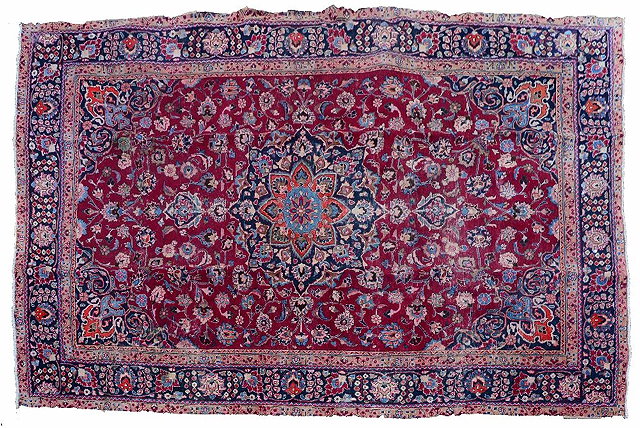 Appraisal: A Mahal red ground small carpetwith central floral medallion and