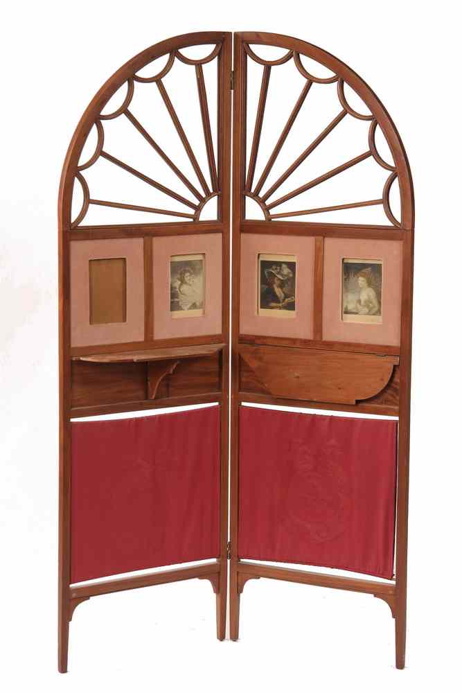 Appraisal: FOLDING SCREEN - Early th c two-panel mahogany framed folding