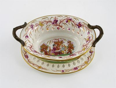 Appraisal: A Davenport basket and stand painted with three Oriental figures