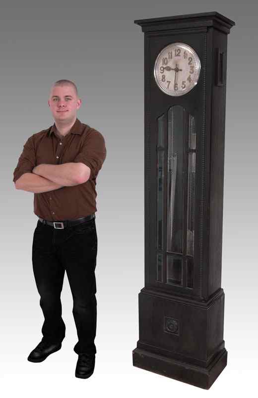 Appraisal: GERMAN DECO OAK GRANDFATHER CLOCK Dark stained oak case with