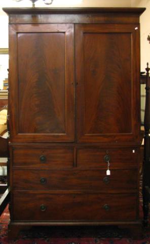 Appraisal: Antique English Mahogany Armoire Linen Press two piece construction with